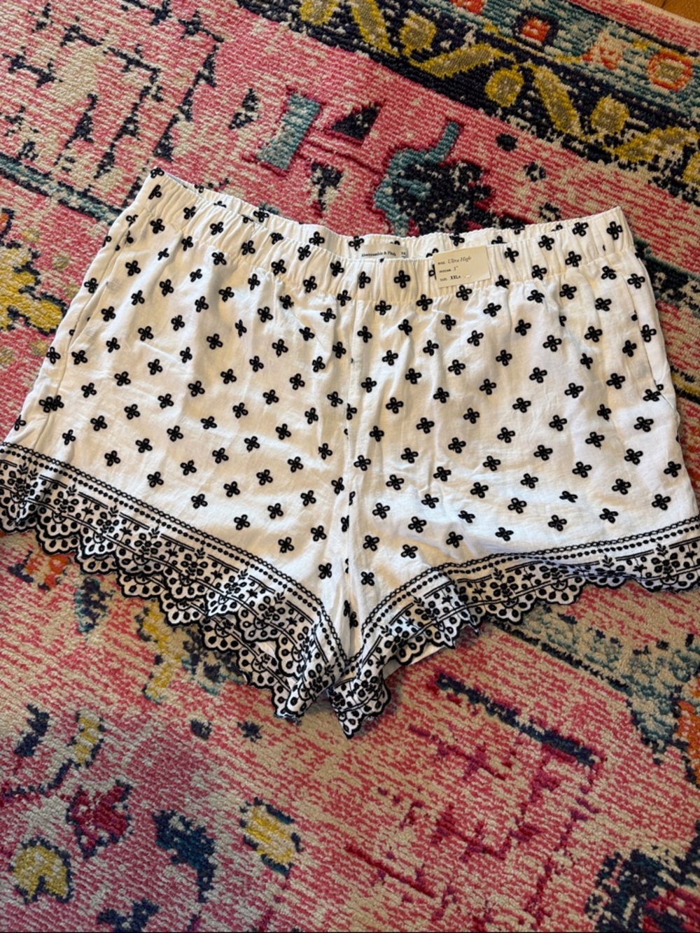 Abercrombie & Fitch linen blend eyelet Embroidered pull on shorts xxl